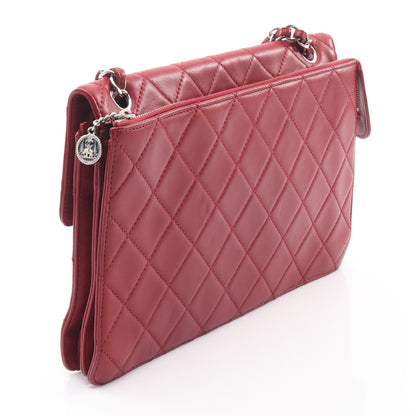 マトラッセ Wチェーンショルダーバッグ ラムスキン レッド シルバー金具 シャネル バッグ CHANEL