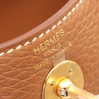 リンディ ミニ ゴールド ショルダーバッグ トリヨンクレマンス ブラウン ゴールド金具 W刻印 エルメス バッグ HERMES