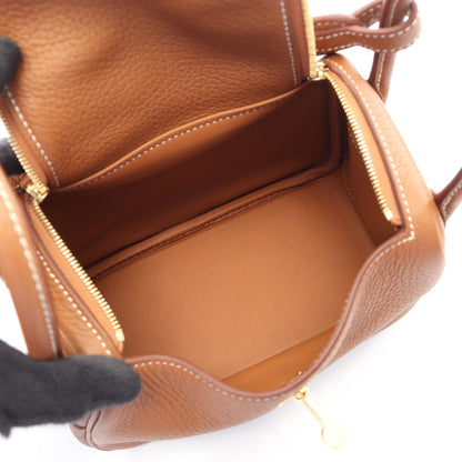リンディ ミニ ゴールド ショルダーバッグ トリヨンクレマンス ブラウン ゴールド金具 W刻印 エルメス バッグ HERMES