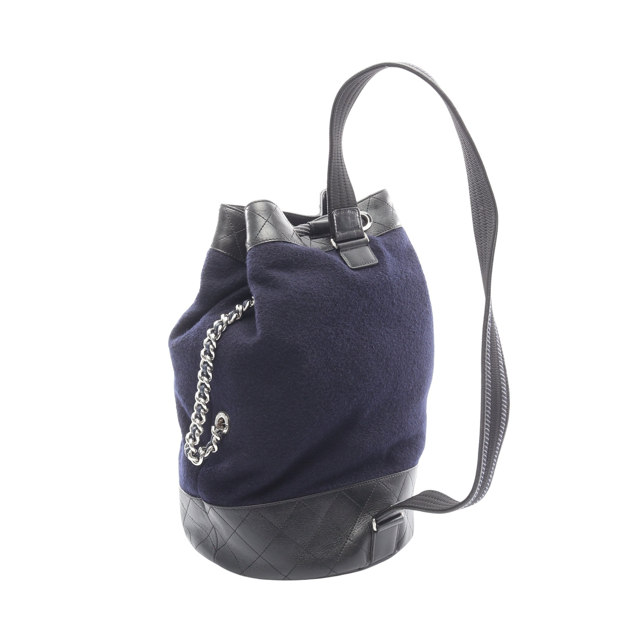 シャネル CHANEL エンブロイダリー ドローストリング ショルダーバッグ バッグ ウール レザー レディース ネイビー系 / ブラック系 A57519 【中古】 エンブロイダリー ドローストリング ショルダーバッグ ウール レザー
