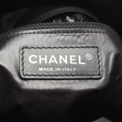 エンブロイダリー ドローストリング ショルダーバッグ ウール レザー ネイビー ブラック シルバー金具 シャネル バッグ CHANEL