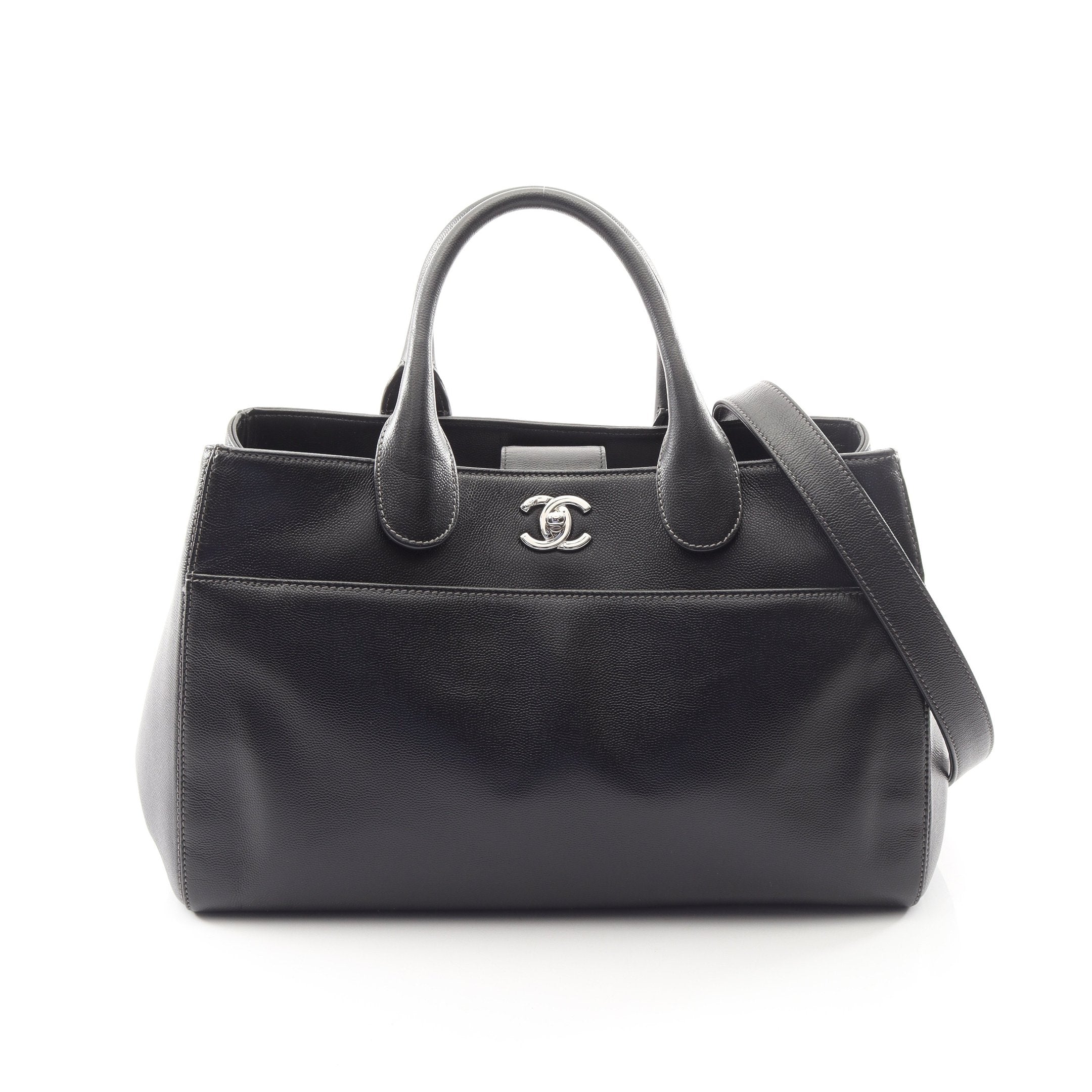 CHANEL ブラックキャビアスキン・ココマーク2WAYトート・ギャランティ付 ココマーク 2WAY ハンドバッグ トートバッグ キャビアスキン ブラック
