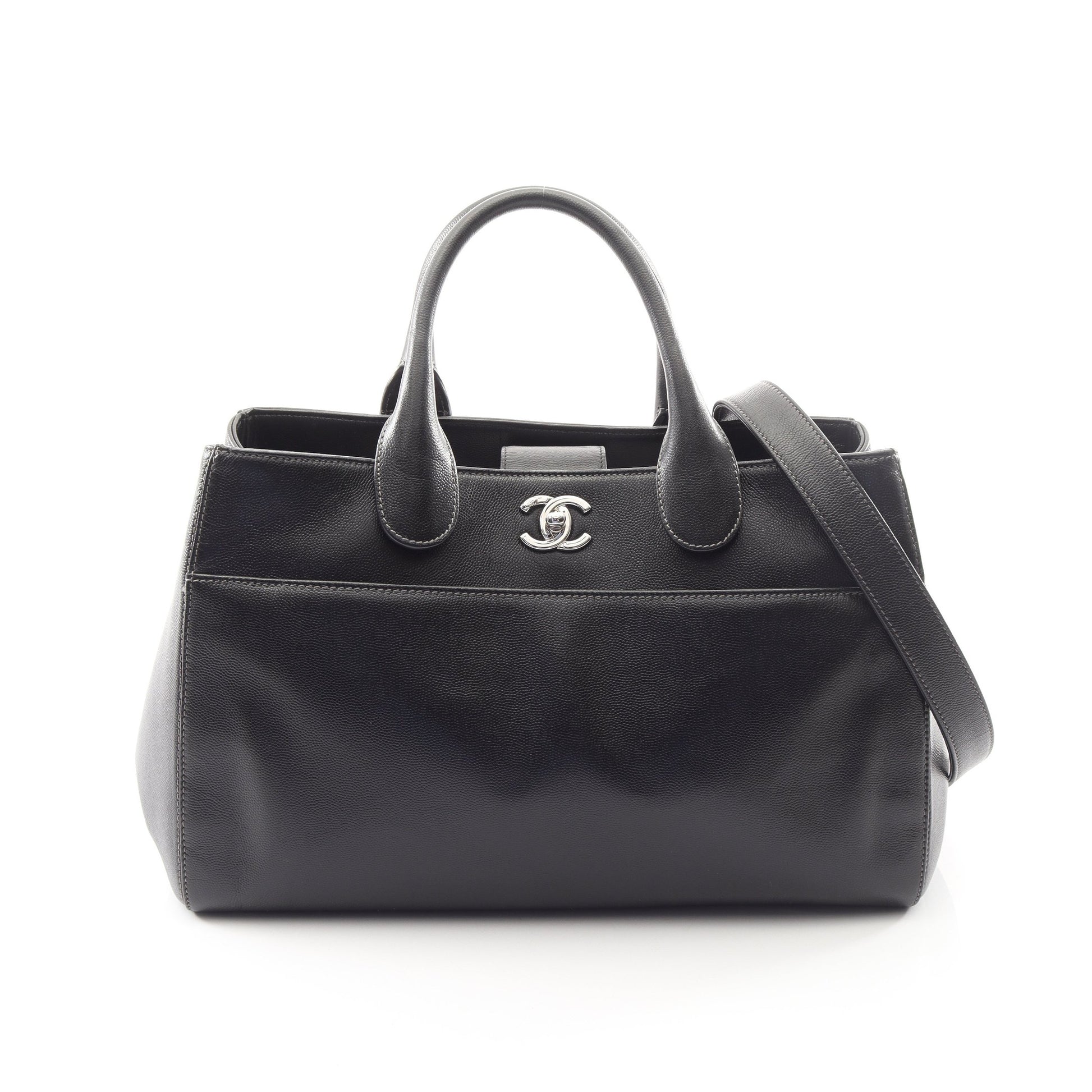 ココマーク 2WAY ハンドバッグ トートバッグ キャビアスキン ブラック シルバー金具 シャネル バッグ CHANEL