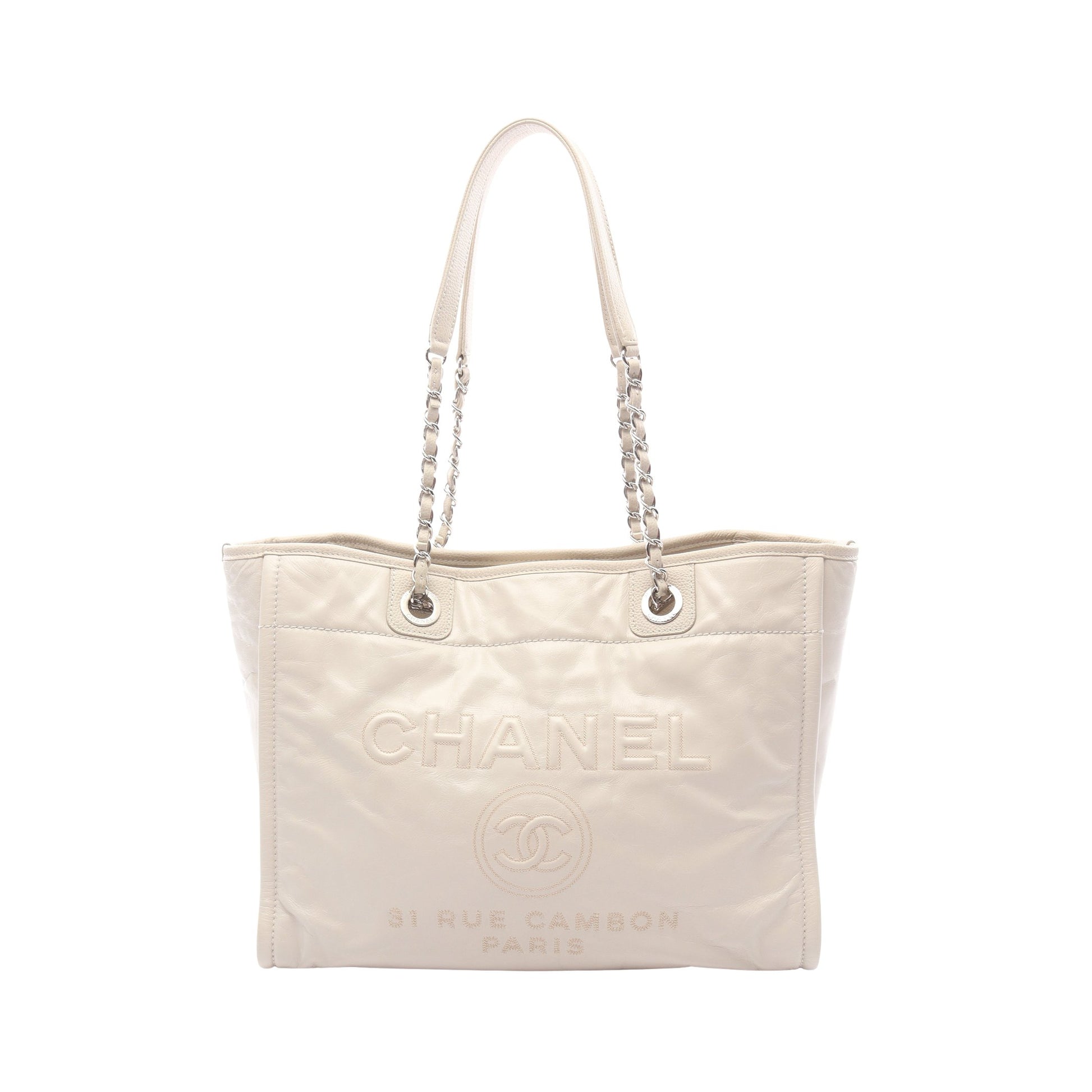 ドーヴィル チェーンショルダーバッグ チェーントートバッグ レザー オフホワイト シルバー金具 シャネル バッグ CHANEL