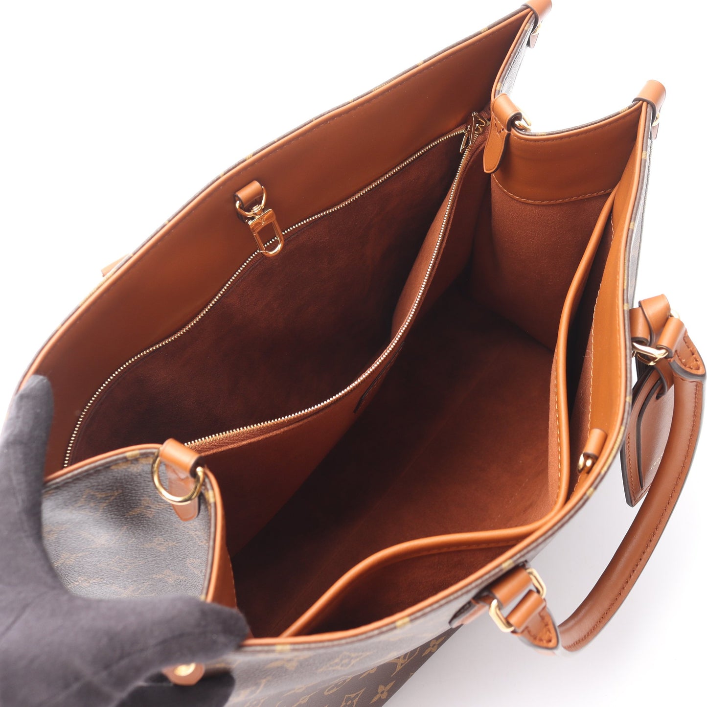 オンザゴー オーガナイザー モノグラム 2WAY ハンドバッグ トートバッグ PVC レザー ブラウン ルイヴィトン バッグ LOUIS VUITTON
