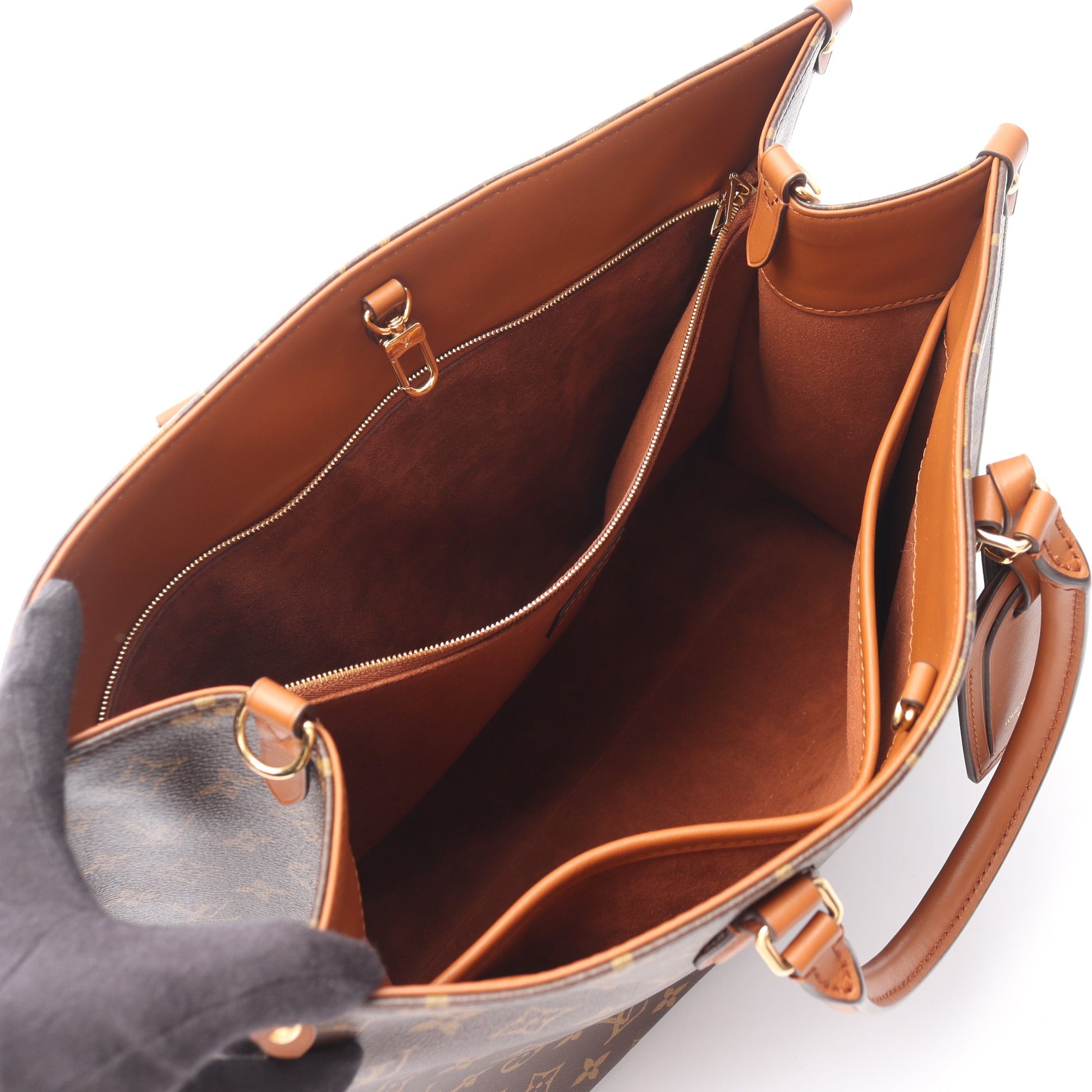 オンザゴー オーガナイザー モノグラム 2WAY ハンドバッグ トートバッグ PVC レザー ブラウン ルイヴィトン バッグ LOUIS VUITTON