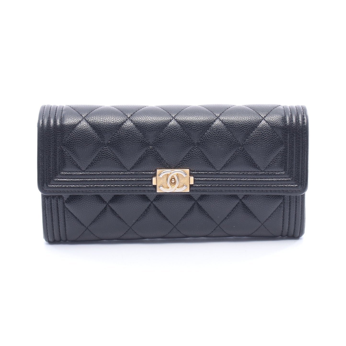ボーイシャネル 二つ折り長財布 キャビアスキン ブラック ゴールド金具 シャネル 財布・小物 CHANEL