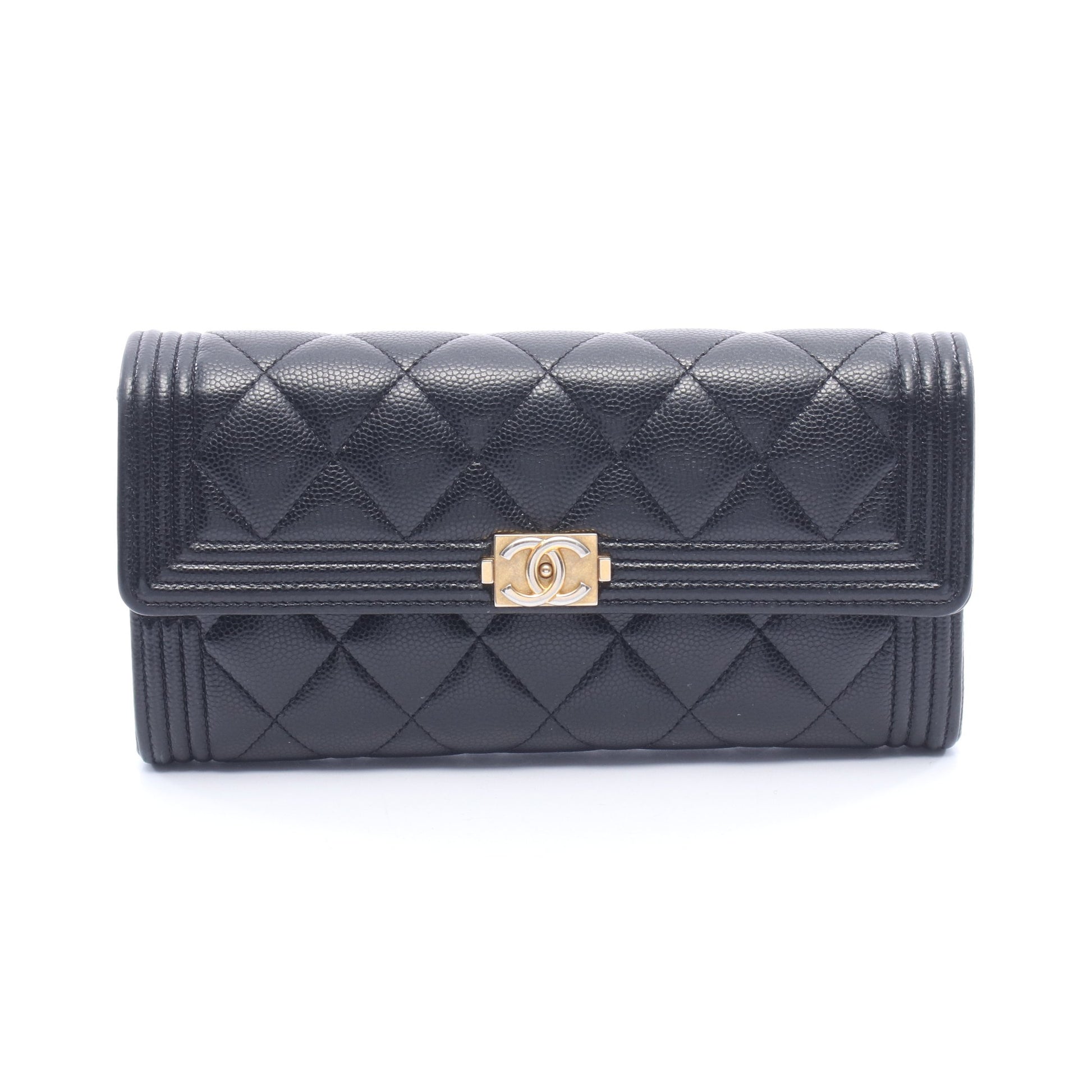 ボーイシャネル 二つ折り長財布 キャビアスキン ブラック ゴールド金具 シャネル 財布・小物 CHANEL
