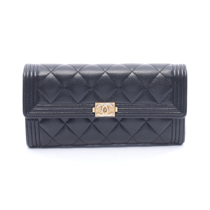 ボーイシャネル 二つ折り長財布 キャビアスキン ブラック ゴールド金具 シャネル 財布・小物 CHANEL