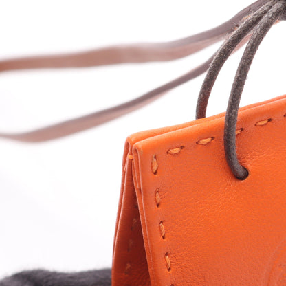 サック オランジュ フー バッグチャーム アニョーミロ レザー オレンジ ブラウン Y刻印 エルメス 財布・小物 HERMES