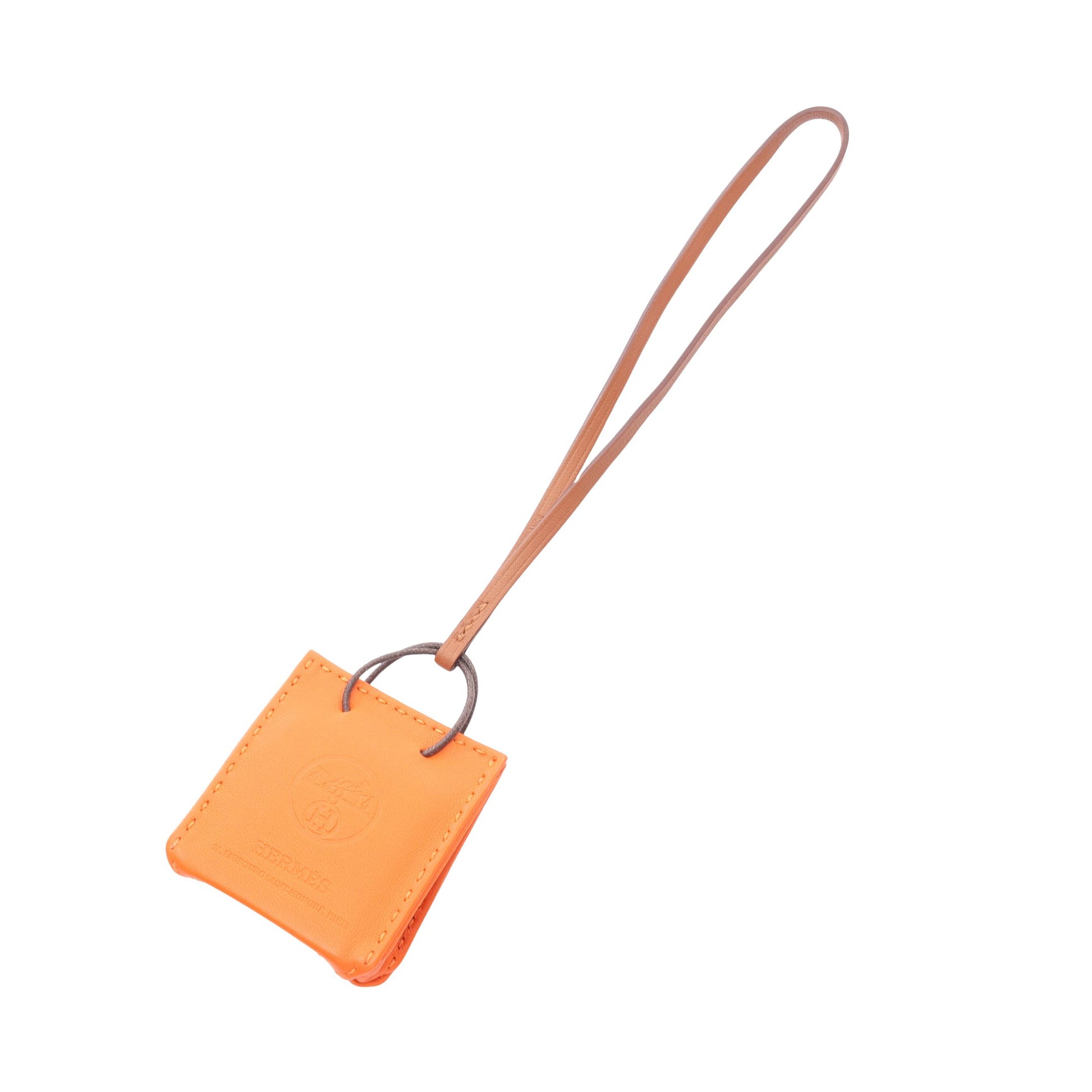 サック オランジュ フー バッグチャーム アニョーミロ レザー オレンジ ブラウン Y刻印 エルメス 財布・小物 HERMES