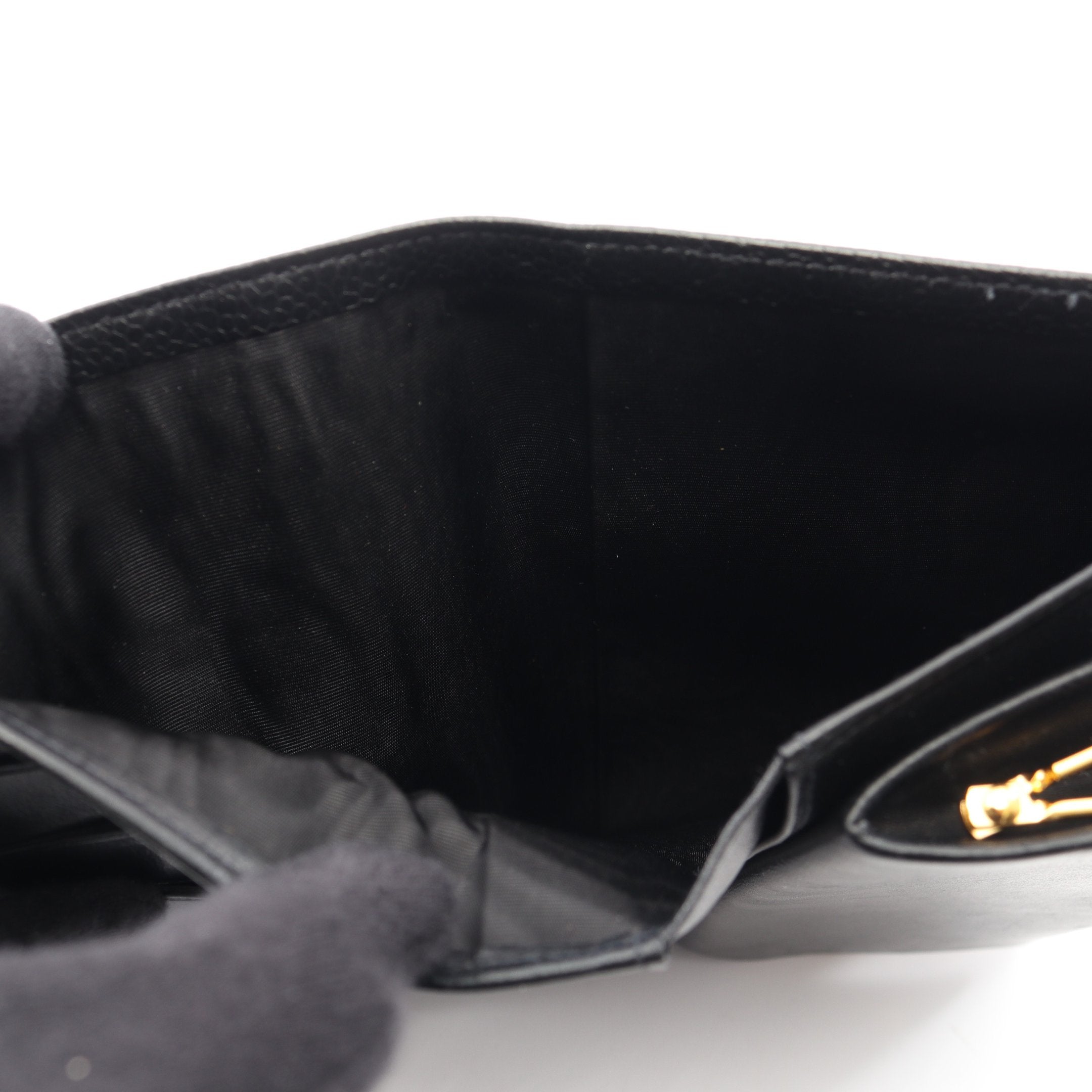 ココマーク 二つ折り長財布 キャビアスキン ブラック ゴールド金具