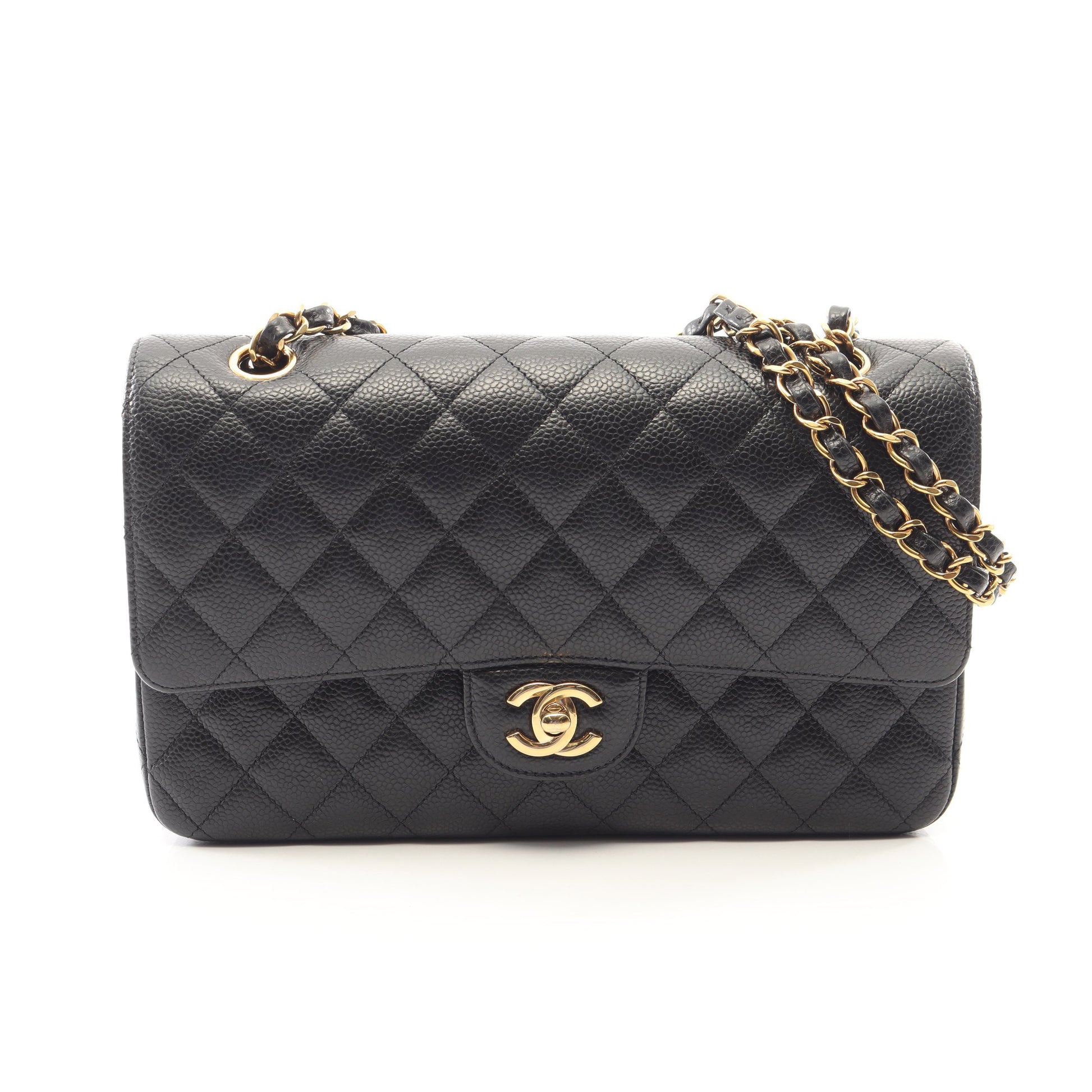 マトラッセ Wフラップ Wチェーンショルダーバッグ キャビアスキン ブラック ゴールド金具 シャネル バッグ CHANEL