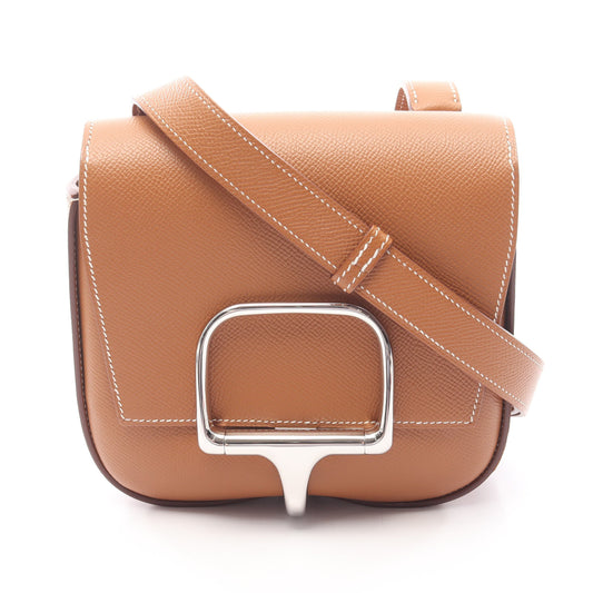 デッラ カヴァッレリア ミニ ゴールド ショルダーバッグ ヴォーエプソン ブラウン シルバー金具 Z刻印 エルメス