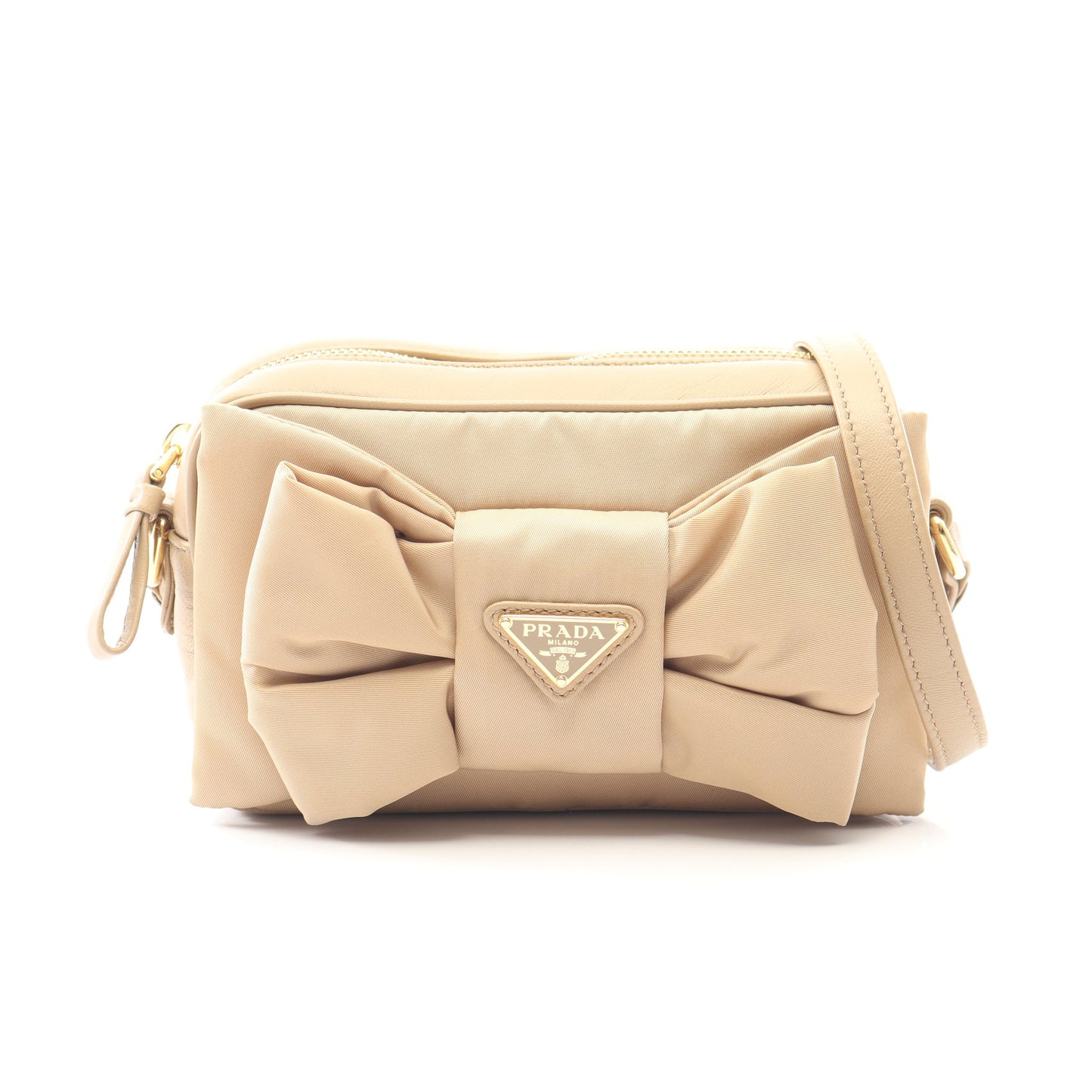 TESSUTO FIOCCO ショルダーバッグ ナイロン レザー ベージュ プラダ バッグ PRADA