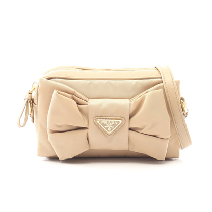 TESSUTO FIOCCO ショルダーバッグ ナイロン レザー ベージュ プラダ バッグ PRADA