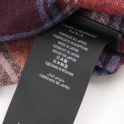 ロゴ刺繍 チェック柄 カットオフ 半袖 シャツ ウール レッドブラウン マルチカラー サンローランパリ トップス SAINT LAURENT PARIS