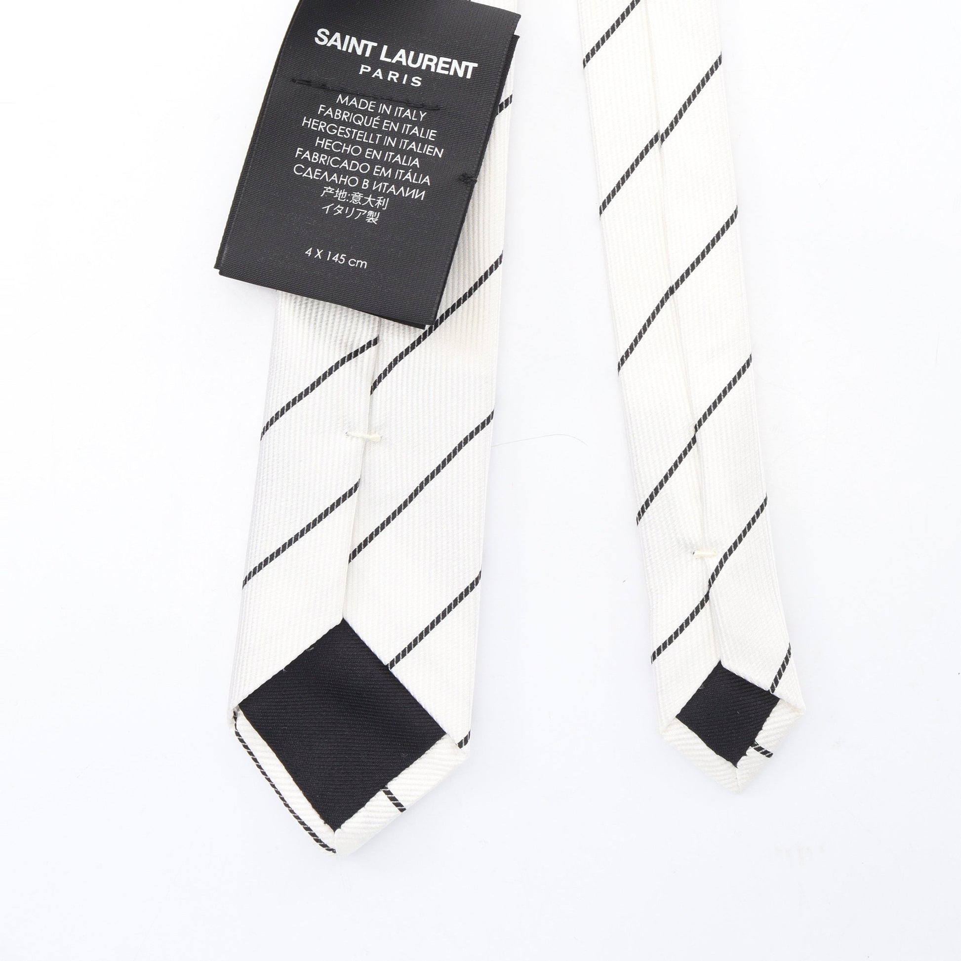 ストライプ ネクタイ シルク オフホワイト ブラック サンローランパリ 財布・小物 SAINT LAURENT PARIS