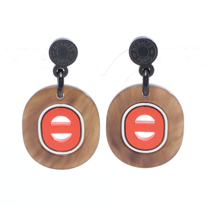 フィデリオヴィラージュPM ピアス バッファローホーン ダークブラウン オレンジレッド エルメス アクセサリー HERMES