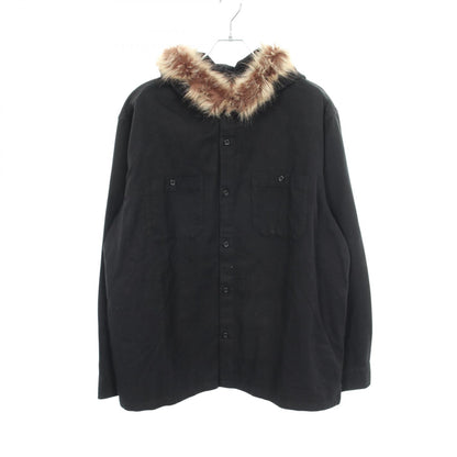 Fur Trim Flannel Hooded Shirt ファー フード付き 長袖 シャツ コットン ブラック シュプリーム トップス Supreme