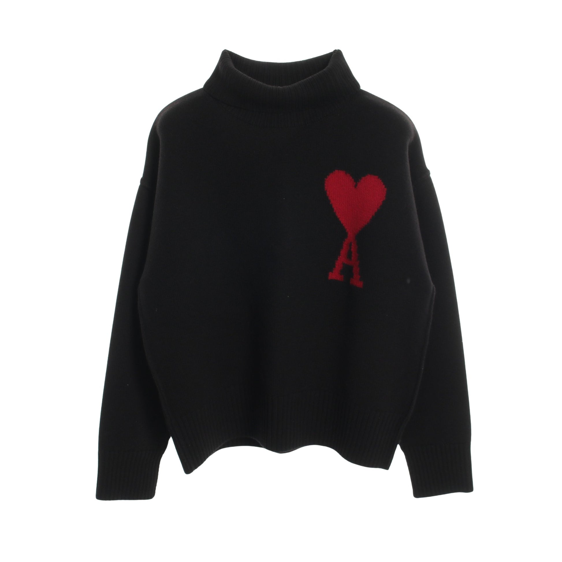 ハートロゴ タートルネック ニット ウール ブラック レッド アミアレクサンドルマテュッシ トップス AMI Alexandre Mattiussi