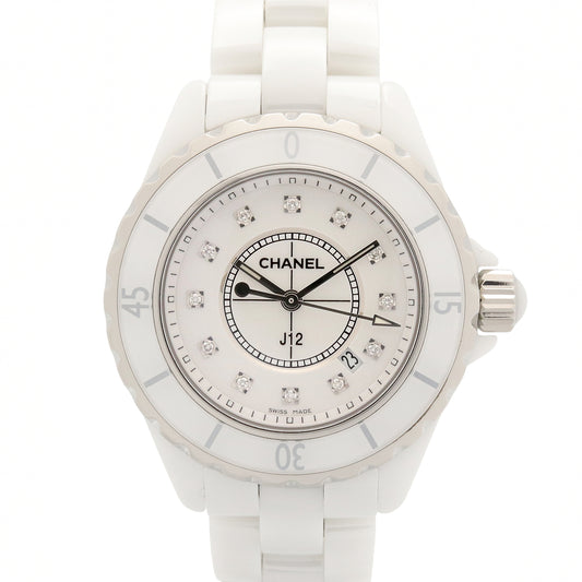 J12 12Pダイヤ レディース 腕時計 クオーツ セラミック ダイヤモンド ホワイト シャネル