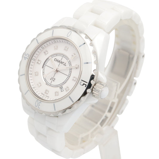 J12 12Pダイヤ レディース 腕時計 クオーツ セラミック ダイヤモンド ホワイト シャネル