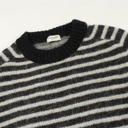 ボーダー クルーネック ニット モヘヤ ブラック ホワイト サンローランパリ トップス SAINT LAURENT PARIS