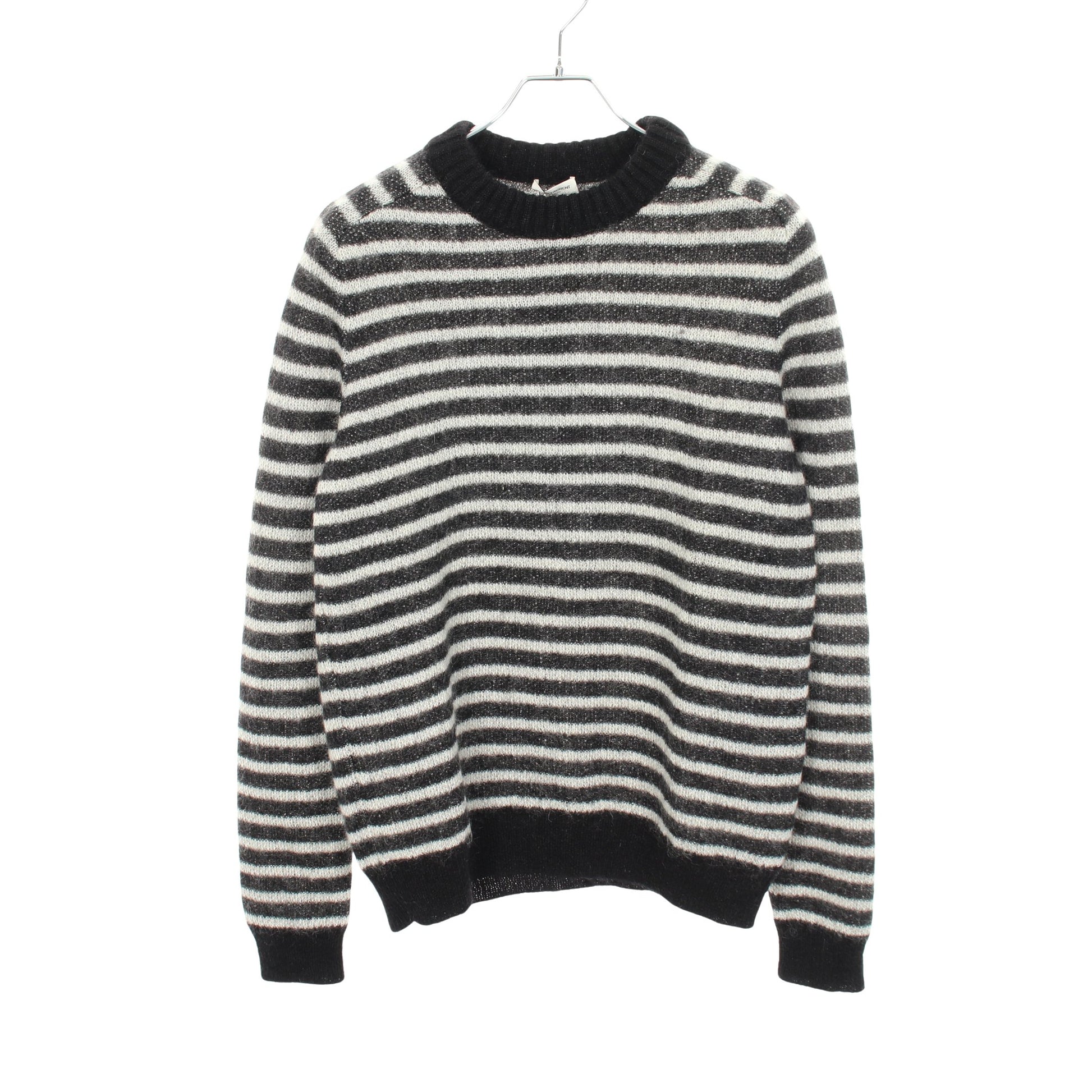 ボーダー クルーネック ニット モヘヤ ブラック ホワイト サンローランパリ トップス SAINT LAURENT PARIS