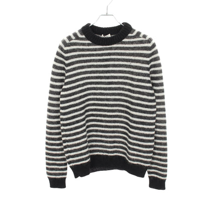 ボーダー クルーネック ニット モヘヤ ブラック ホワイト サンローランパリ トップス SAINT LAURENT PARIS