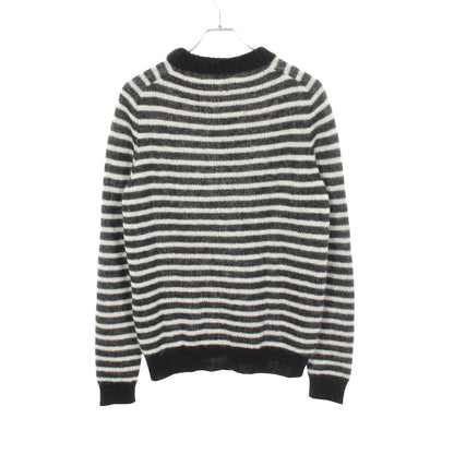 ボーダー クルーネック ニット モヘヤ ブラック ホワイト サンローランパリ トップス SAINT LAURENT PARIS