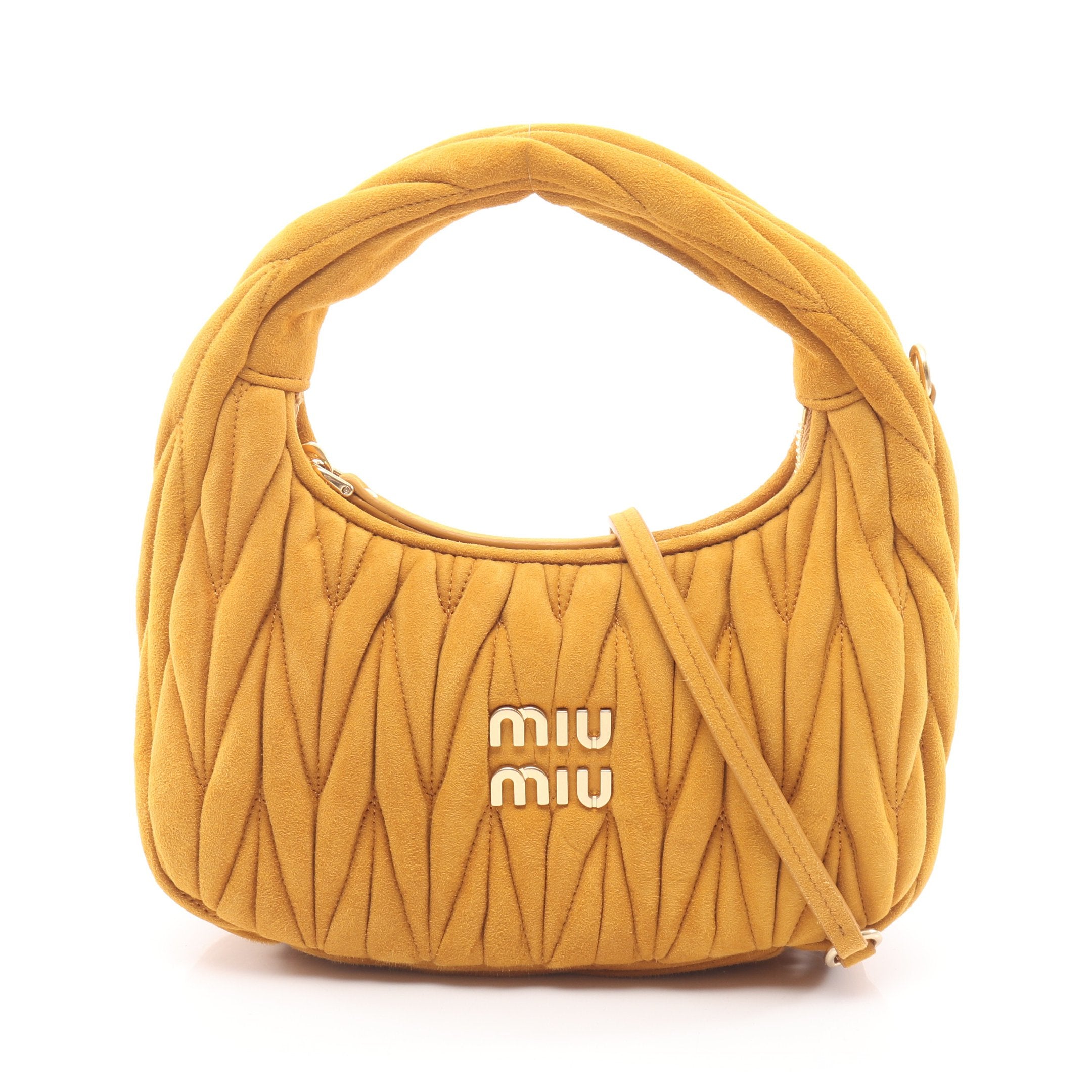 正規品miumiuミュウミュウイエロースエードハンドバッグ ワンダーマテラッセ 2WAY ハンドバッグ スエード イエローブラウン