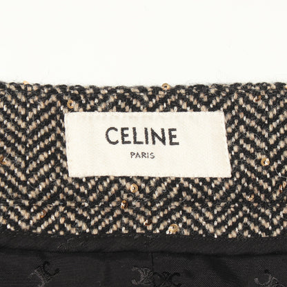ヘリンボーンツイード スパンコール付き スカート ウール ブラック セリーヌ ボトムス CELINE
