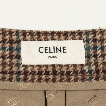千鳥格子柄 プリーツ スカート ウール ブラウン セリーヌ ボトムス CELINE