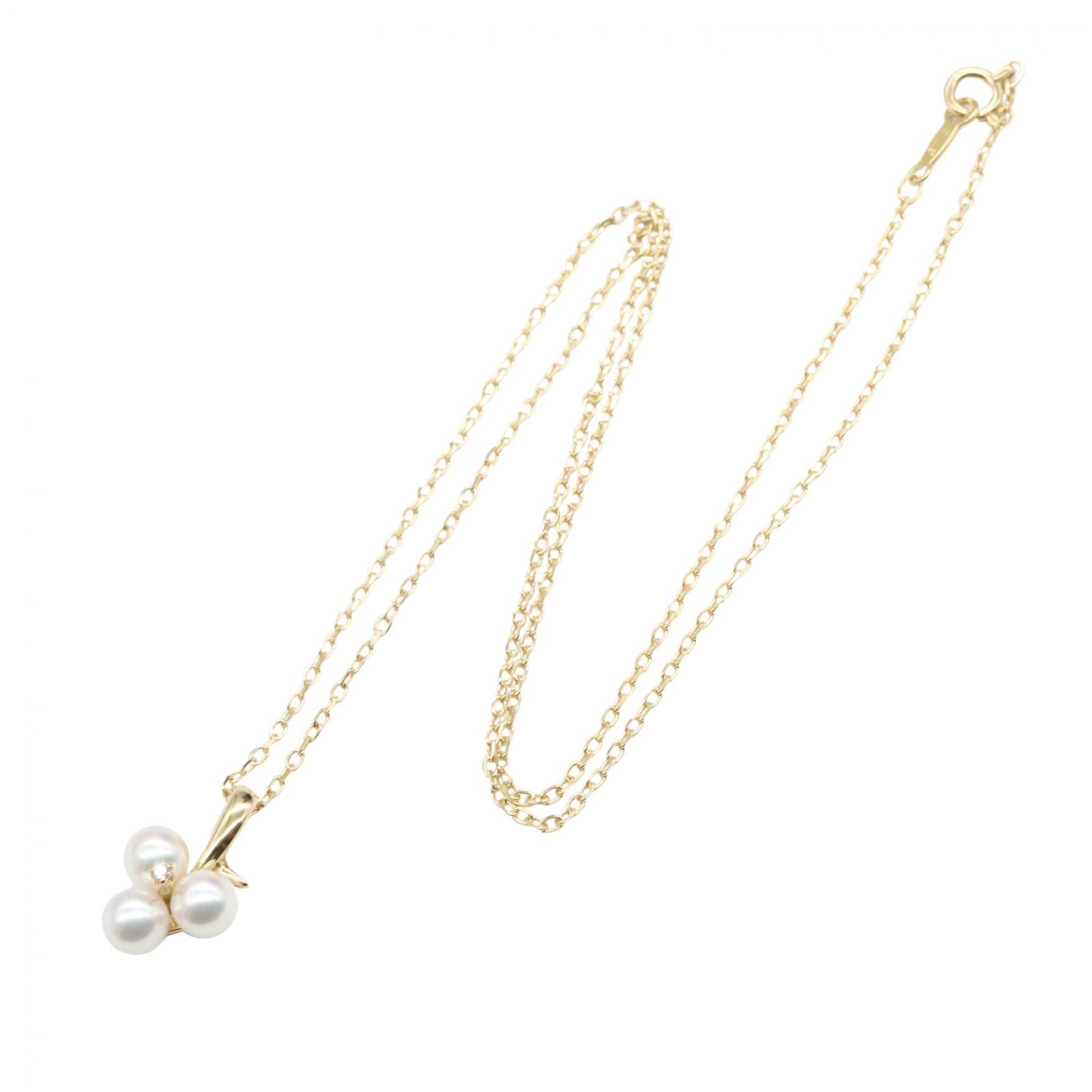 パール ダイヤ ネックレス ネックレス K18YG ダイヤモンド パール イエローゴールド クリア ホワイト ミキモト アクセサリー MIKIMOTO
