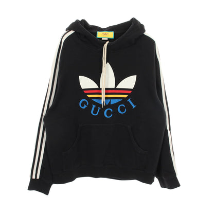 × adidas プルオーバーパーカー コットン ブラック マルチカラー グッチ トップス GUCCI