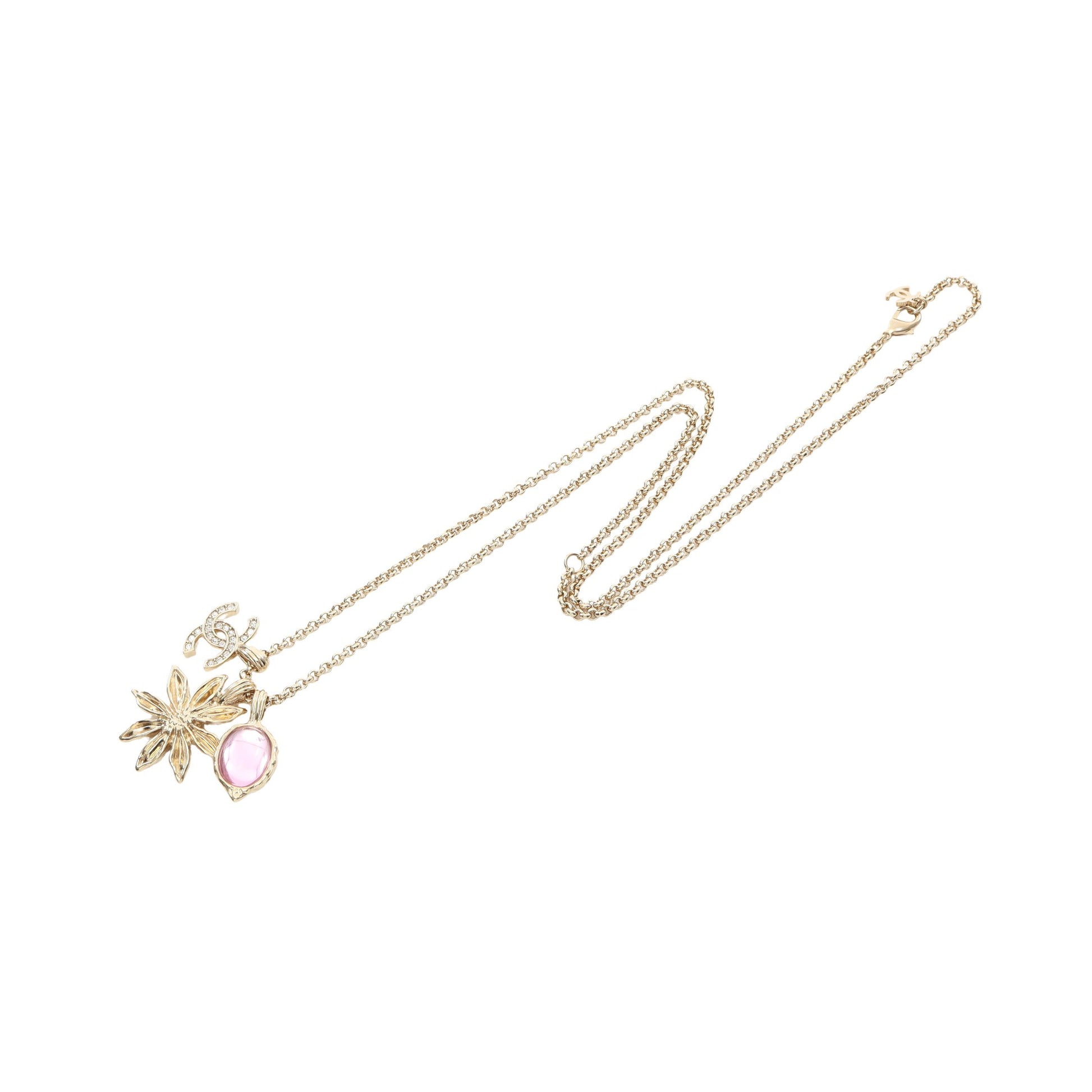 ココマーク ビジュー ロングネックレス I25A ネックレス GP ラインストーン ゴールド ピンク クリア シャネル アクセサリー CHANEL