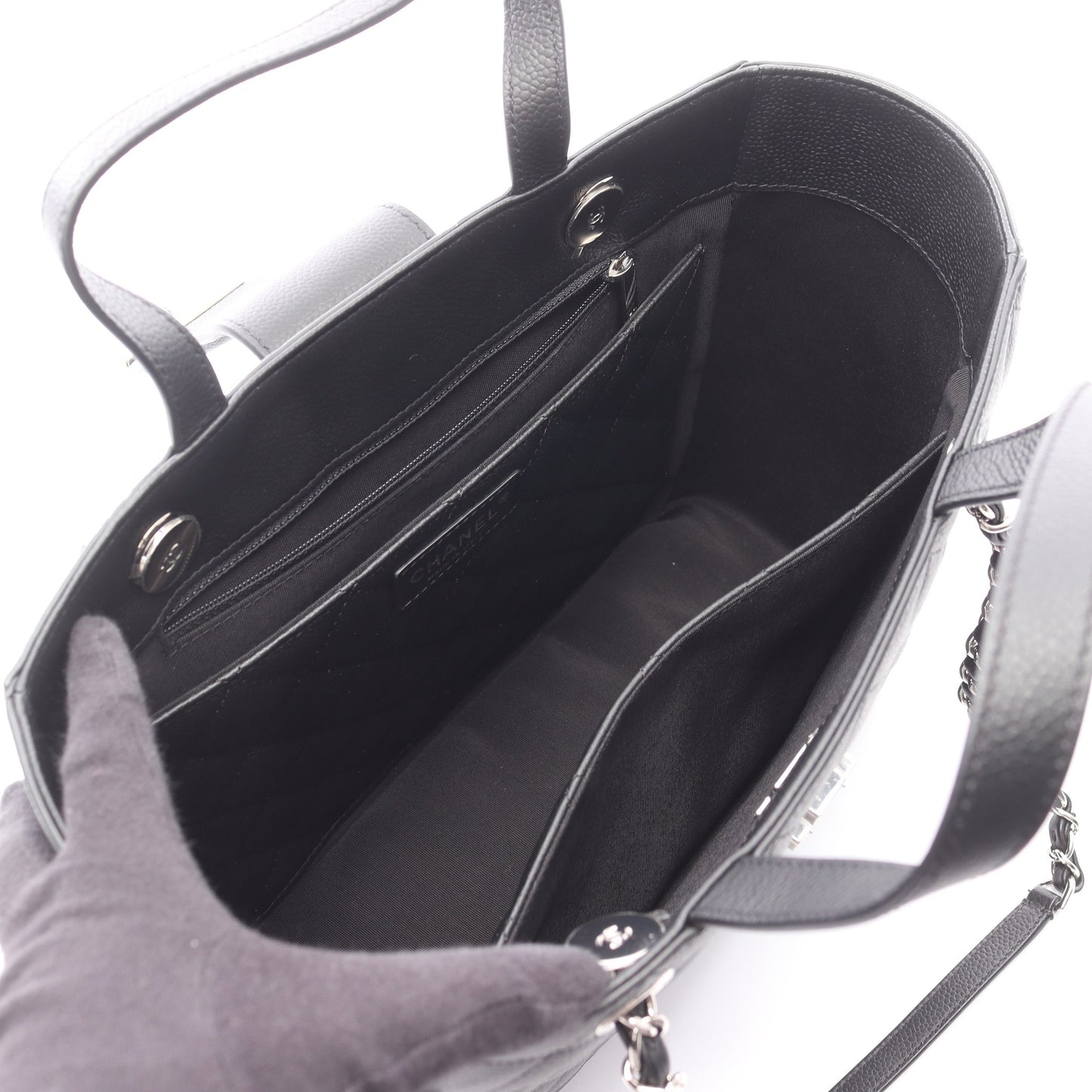 マトラッセ ハーフココ 2WAY チェーンショルダーバッグ キャビアスキン ブラック シルバー金具 シャネル バッグ CHANEL