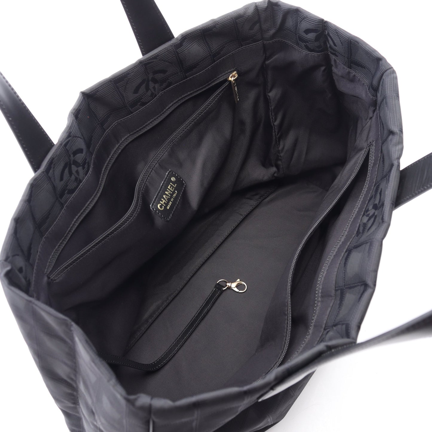 ニュートラベルラインMM ハンドバッグ トートバッグ ナイロンキャンバス レザー ブラック ゴールド金具 シャネル バッグ CHANEL