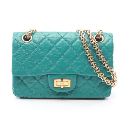 2.55 ミニマトラッセ Wチェーンショルダーバッグ エイジドカーフスキン グリーン ゴールド金具 シャネル バッグ CHANEL
