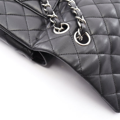マトラッセ Wフラップ Wチェーンショルダーバッグ ラムスキン ブラック シルバー金具 シャネル バッグ CHANEL