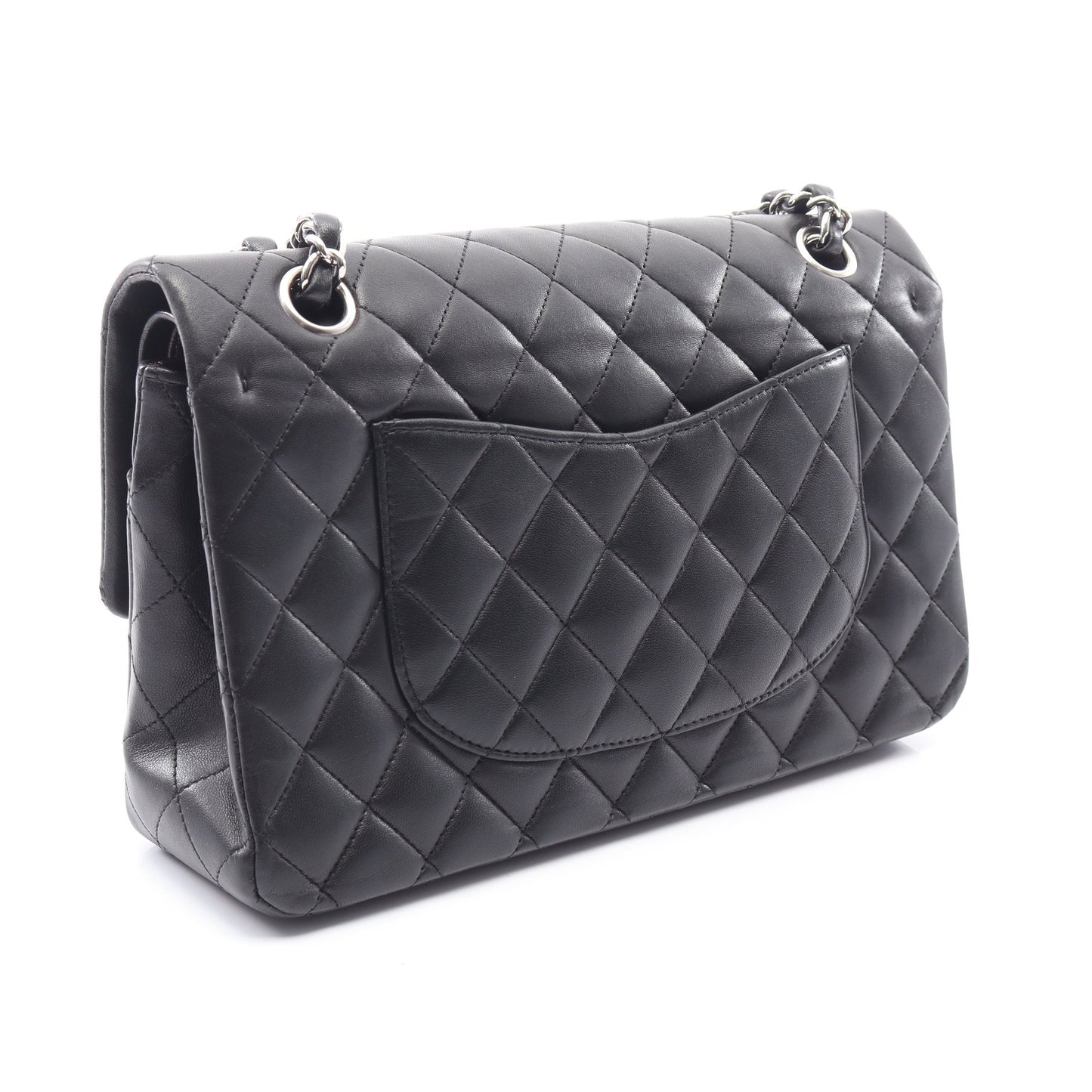 マトラッセ Wフラップ Wチェーンショルダーバッグ ラムスキン ブラック シルバー金具 シャネル バッグ CHANEL