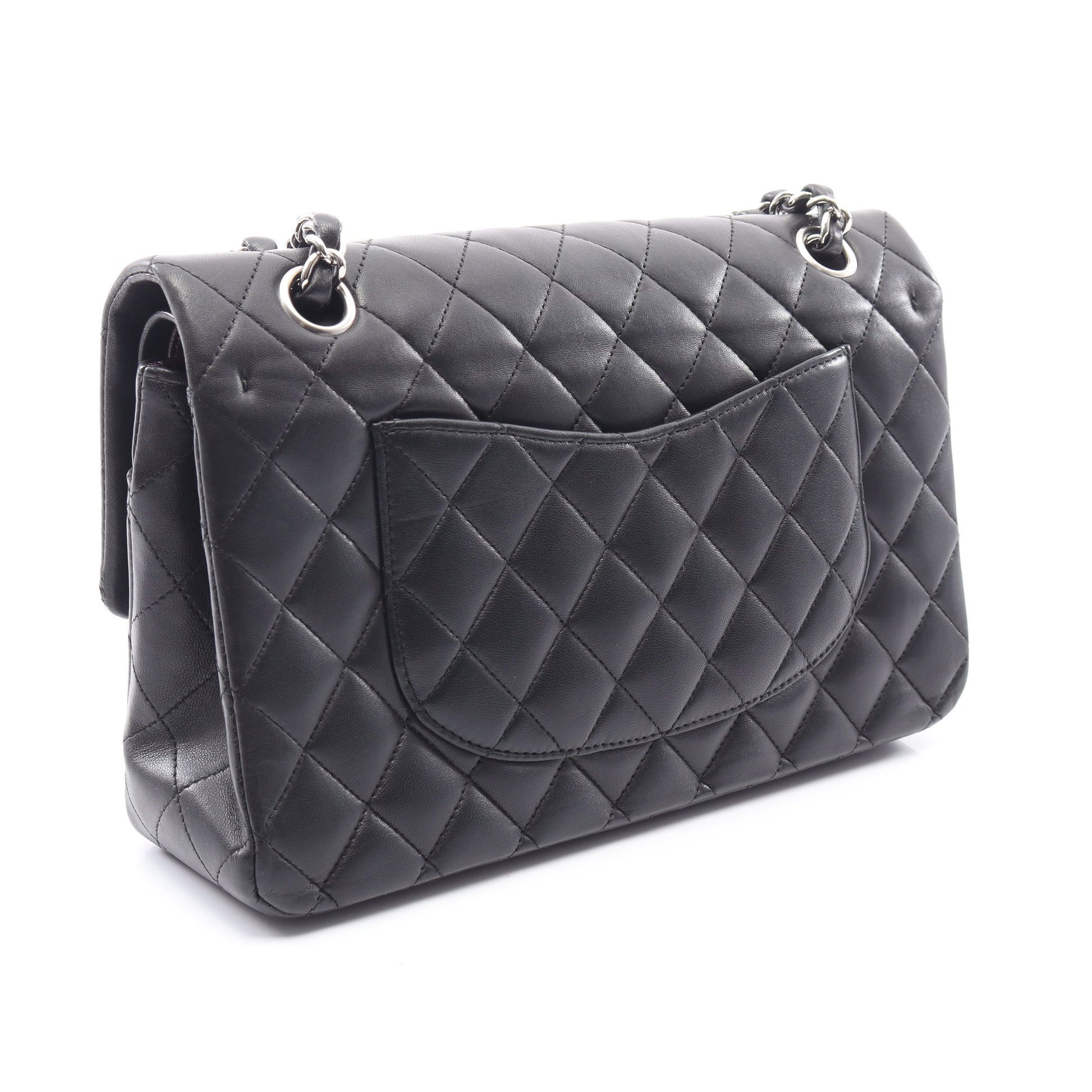 マトラッセ Wフラップ Wチェーンショルダーバッグ ラムスキン ブラック シルバー金具 シャネル バッグ CHANEL