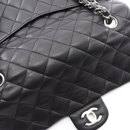 マトラッセ Wフラップ Wチェーンショルダーバッグ ラムスキン ブラック シルバー金具 シャネル バッグ CHANEL