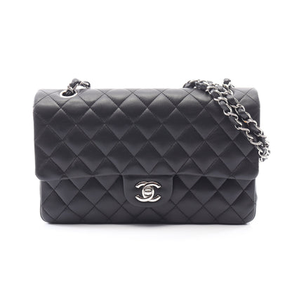 マトラッセ Wフラップ Wチェーンショルダーバッグ ラムスキン ブラック シルバー金具 シャネル バッグ CHANEL