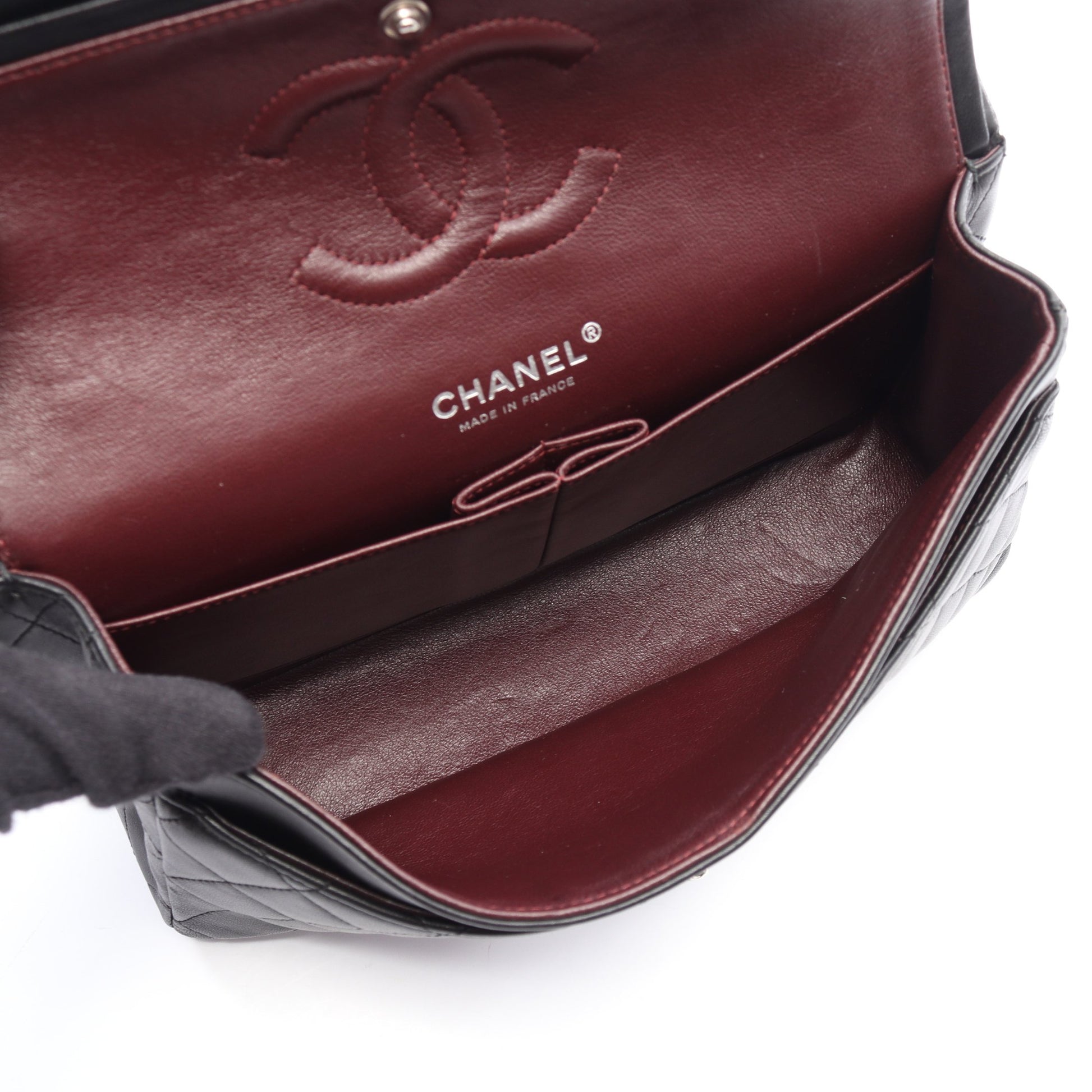 マトラッセ Wフラップ Wチェーンショルダーバッグ ラムスキン ブラック シルバー金具 シャネル バッグ CHANEL