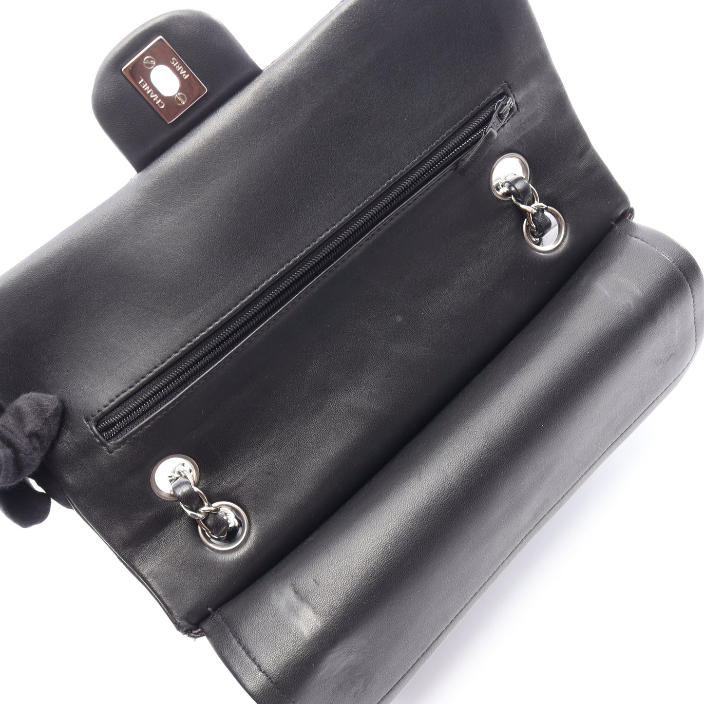 マトラッセ Wフラップ Wチェーンショルダーバッグ ラムスキン ブラック シルバー金具 シャネル バッグ CHANEL