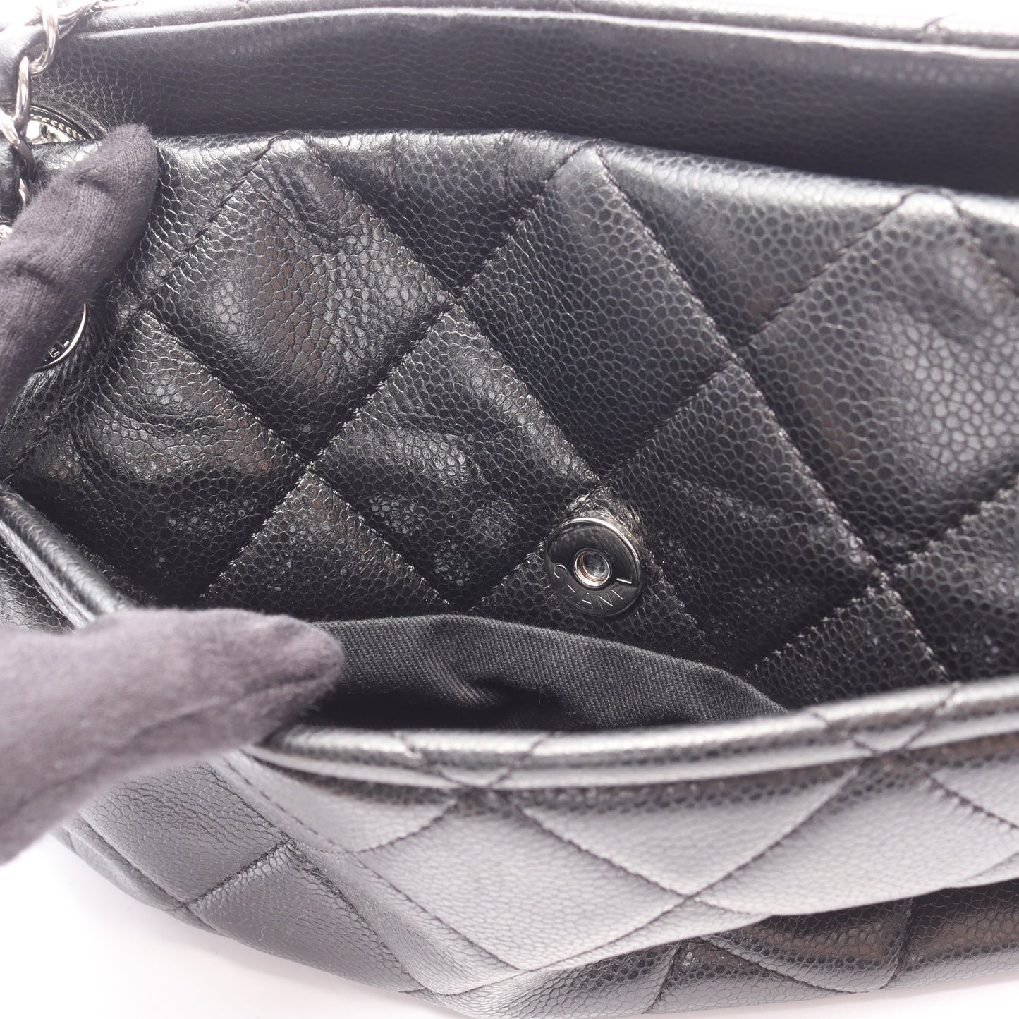 マトラッセ チェーンショルダーバッグ キャビアスキン ブラック シルバー金具 シャネル バッグ CHANEL