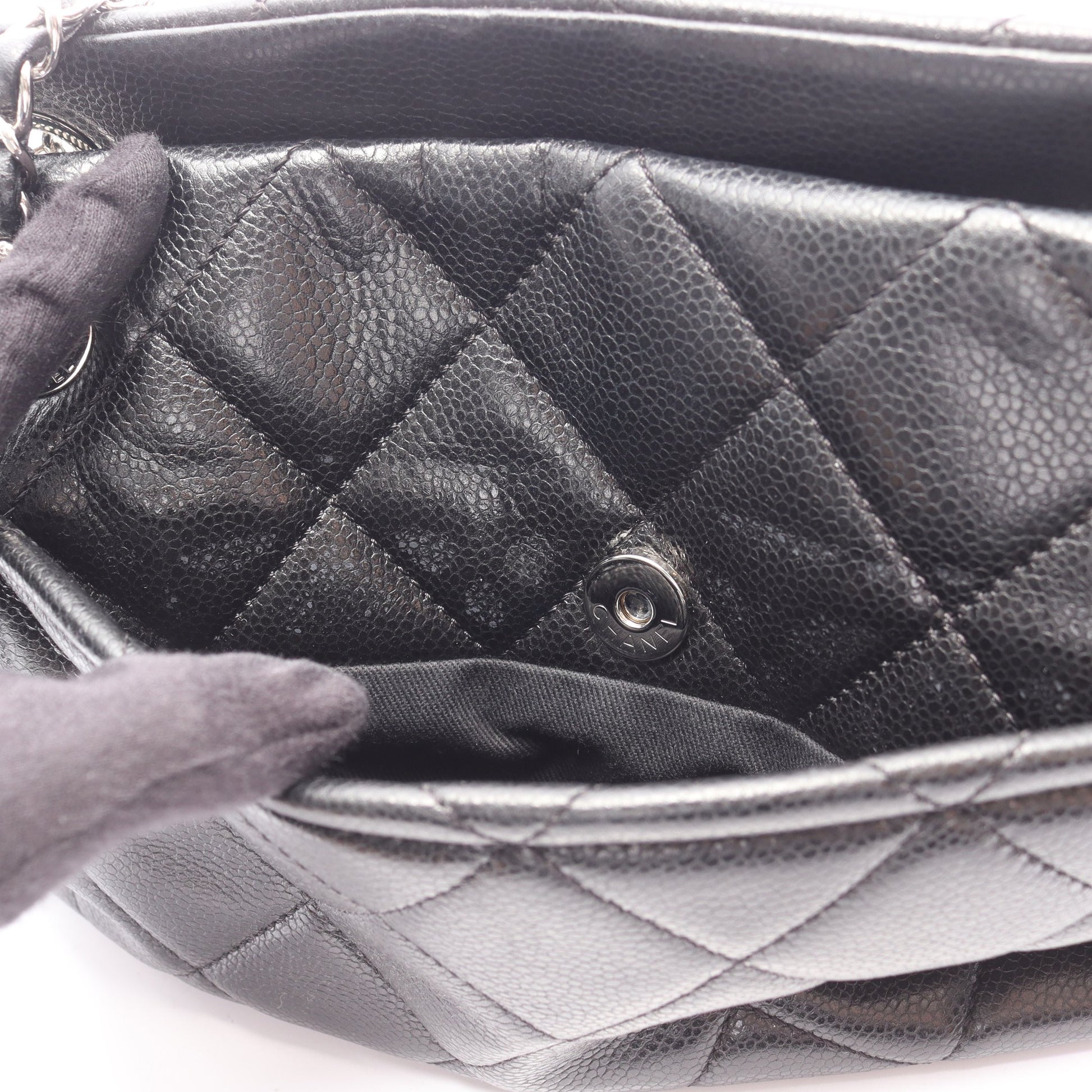 マトラッセ チェーンショルダーバッグ キャビアスキン ブラック シルバー金具 シャネル バッグ CHANEL