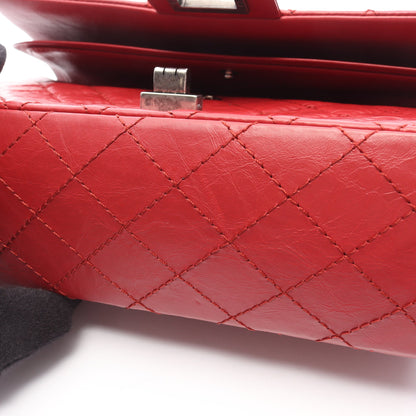 2.55 マトラッセ マドモアゼルチェーン Wチェーンショルダーバッグ エイジドカーフスキン レッド シルバー金具 シャネル バッグ CHANEL